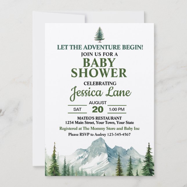 Invitación Que la aventura comience el Baby Shower de Rocky M (Anverso)