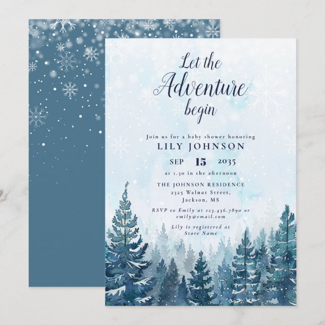 Invitación Que la aventura comience el Baby Shower del bosque (Anverso / Reverso)
