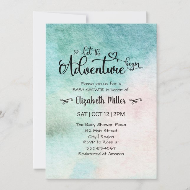 Invitación Que la aventura comience la acuarela Baby Shower (Anverso)