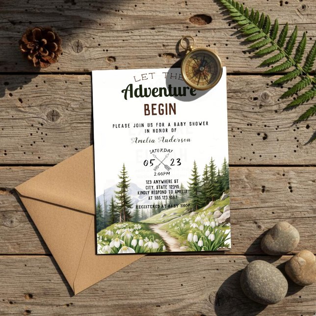 Invitación Que La Aventura Comience Montañas Baby Shower (Subido por el creador)