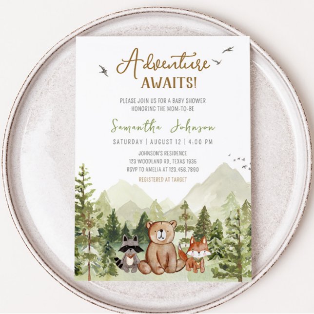 Invitación Que la aventura empiece Baby Shower (Adventure Woodland Baby Shower Invitation)