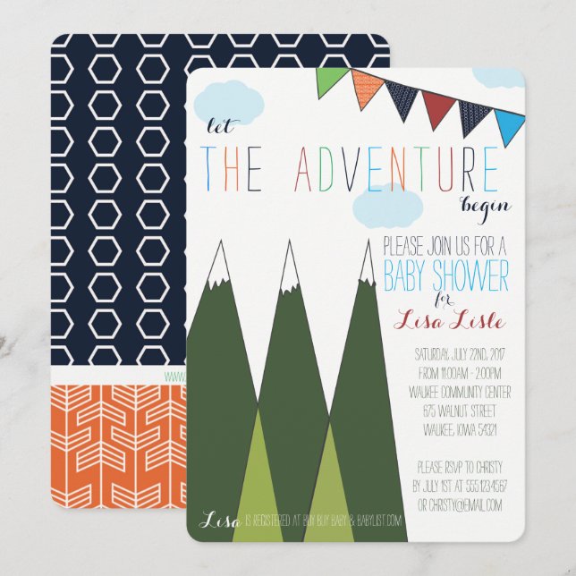Invitación Que la aventura empiece Baby Shower (Anverso / Reverso)