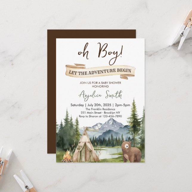 Invitación Que la aventura empiece Boy Adventure Baby Shower (Anverso/Reverso In Situ)