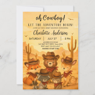 Invitación Que la aventura empiece Cowboy Baby Shower Boy