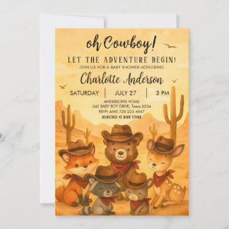 Invitación Que la aventura empiece Cowboy Baby Shower Boy