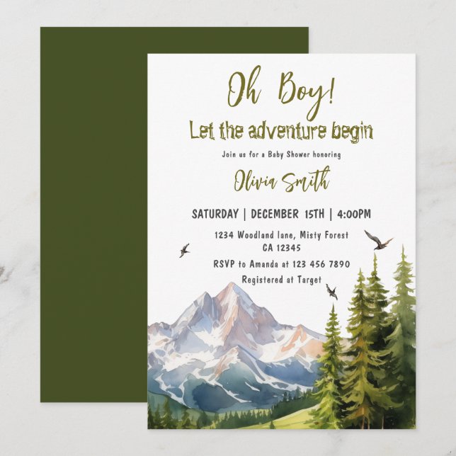 Invitación Que la aventura empiece Forest Boy Baby Shower (Anverso / Reverso)