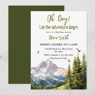 Invitación Que la aventura empiece Forest Boy Baby Shower