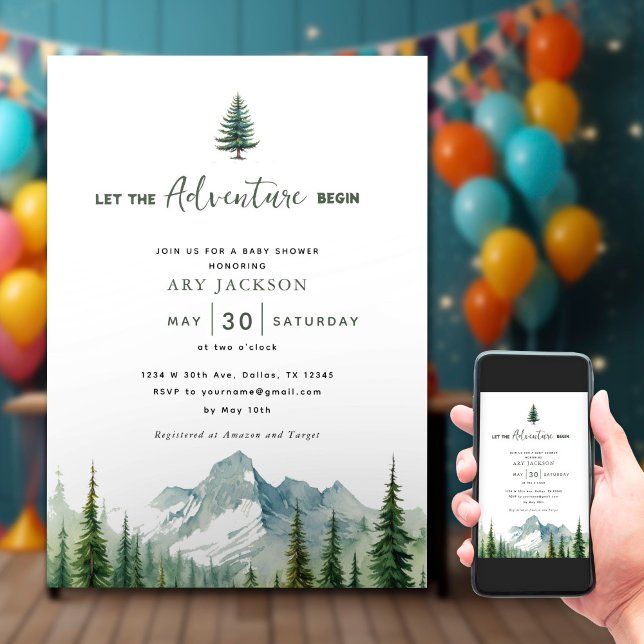 Invitación Que la aventura empiece Mountain Boy Baby Shower (Subido por el creador)