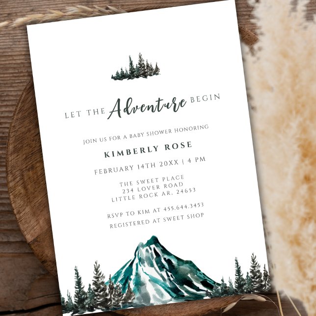 Invitación Que la aventura empiece Mountain Pine Baby Shower (Let The Adventure Begin Mountain Pine Baby Shower Invitation)