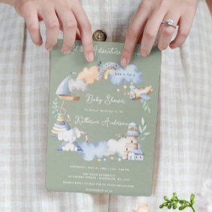 Invitación Que la aventura empiece niño bebé juguete Baby Sho