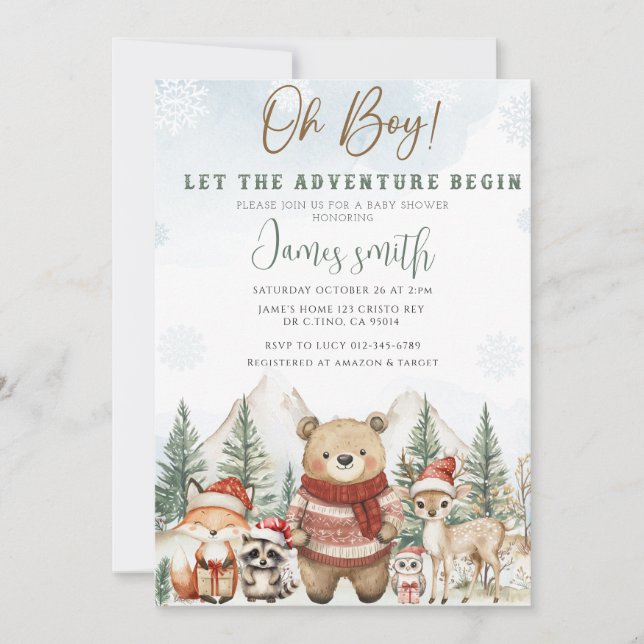 Invitación Que la aventura empiece Woodland Baby Shower (Anverso)