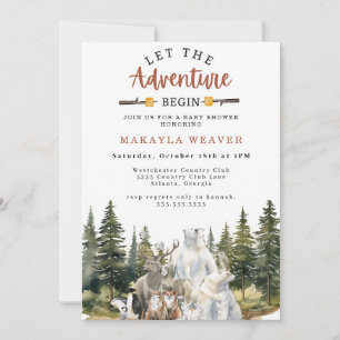 Invitación Que la aventura empiece Woodland Baby Shower