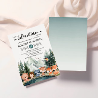Invitación Que la aventura empiece Woodland Baby Shower