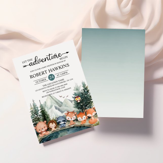 Invitación Que la aventura empiece Woodland Baby Shower (Subido por el creador)