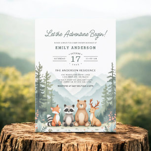 Invitación Que la aventura empiece Woodland Baby Shower