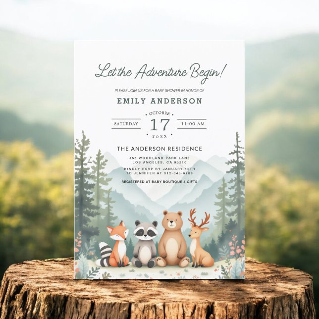 Invitación Que la aventura empiece Woodland Baby Shower (Subido por el creador)