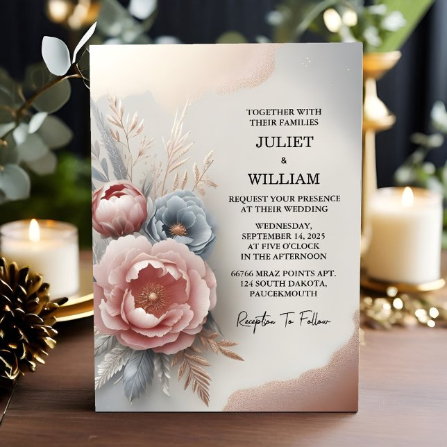 Invitación Que la seda rosada Boho Peony Garden Rosa a Boda (Subido por el creador)