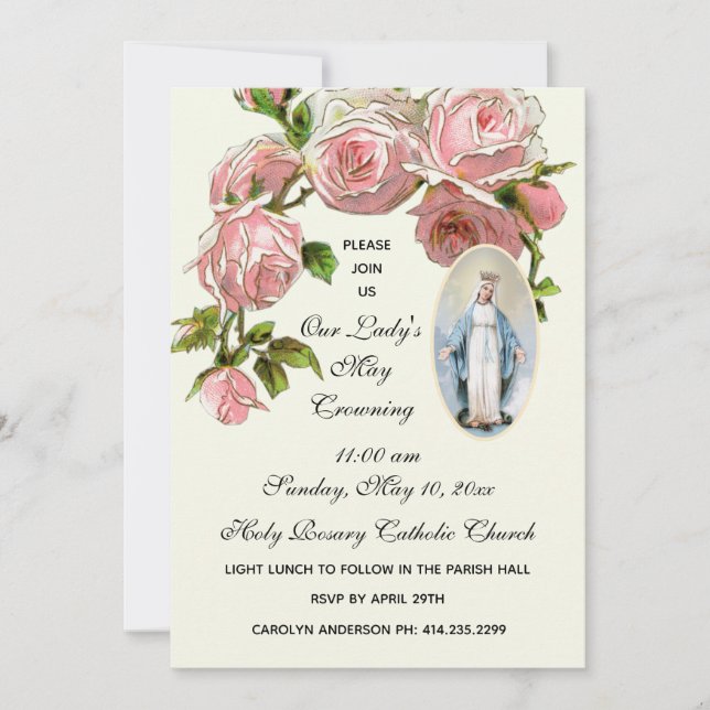 Invitación Que la Virgen María sea la Rosas Rosa Religiosa (Anverso)