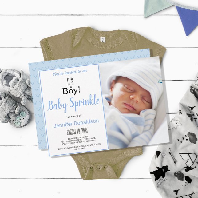 Invitación ¡Qué lindo es un chico! Foto de rociado de bebé az (Subido por el creador)