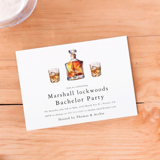 Invitación Que madura para ser una simple y moderna fiesta de (groom to be , boys night out bachelour party , stag party , modern whiskey , burbon , )