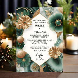 Invitación Que Marble Monstera Ecologista Verde Esmeralda Y B