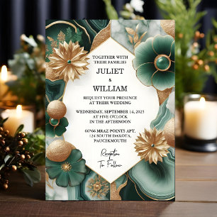 Invitación Que Marble Monstera Ecologista Verde Esmeralda Y B