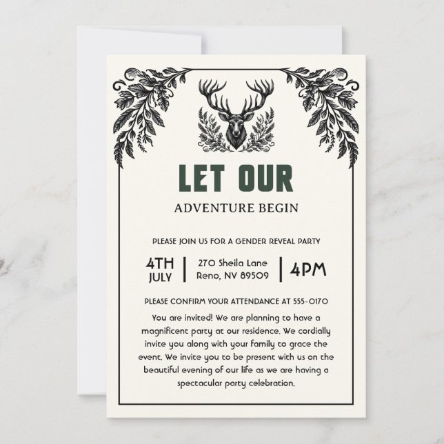 Invitación Que nuestra aventura empiece Baby Shower (Anverso)