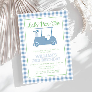Invitación Que Par Tee Golf Blue Checkered Cumpleaños