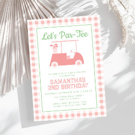 Invitación Que Par Tee Golf Pink Checkered Cumpleaños
