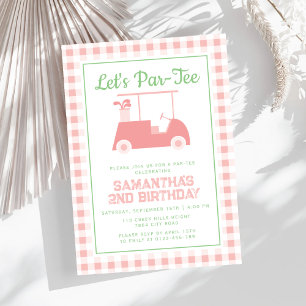 Invitación Que Par Tee Golf Pink Checkered Cumpleaños