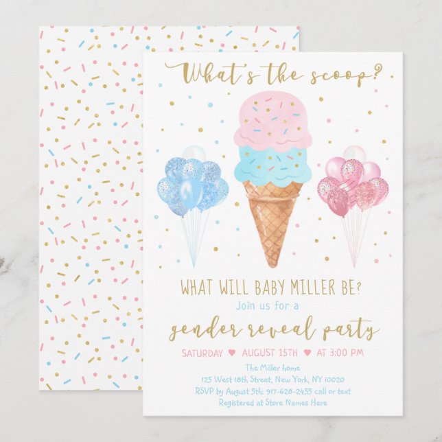 Invitación ¿Qué revela el género de la crema de hielo azul es (Anverso / Reverso)