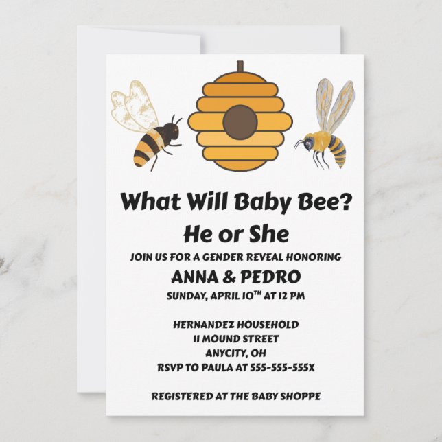 Invitación ¿Qué revelará el fiesta el sexo de Baby Bee? (Anverso)