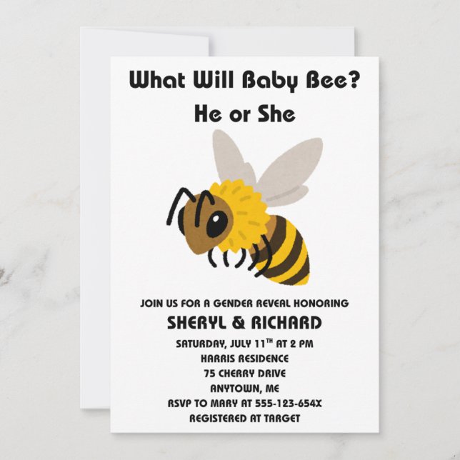 Invitación ¿Qué revelará el fiesta el sexo de Baby Bee? (Anverso)