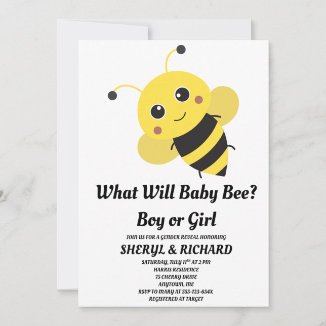 Invitación ¿Qué revelará el fiesta el sexo de Baby Bee? (Anverso)