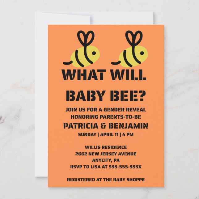 Invitación Qué revelará el género de Baby Bee (Anverso)
