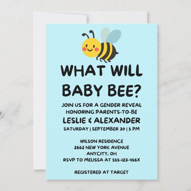 Invitación Qué revelará el género de Baby Bee (Anverso)