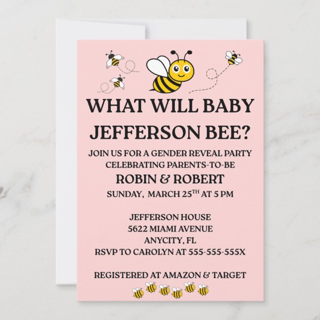 Invitación Qué revelará el género de Baby Bee (Anverso)