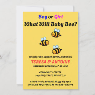 Invitación Qué revelará el género de Baby Bee