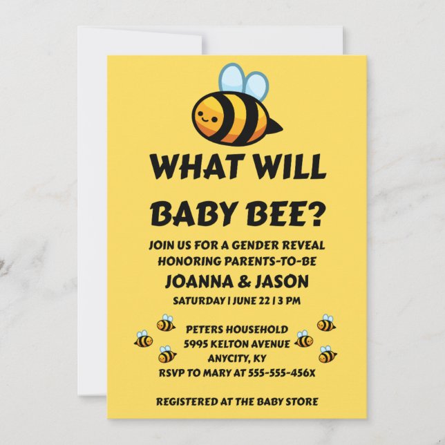 Invitación Qué revelará el género de Baby Bee (Anverso)