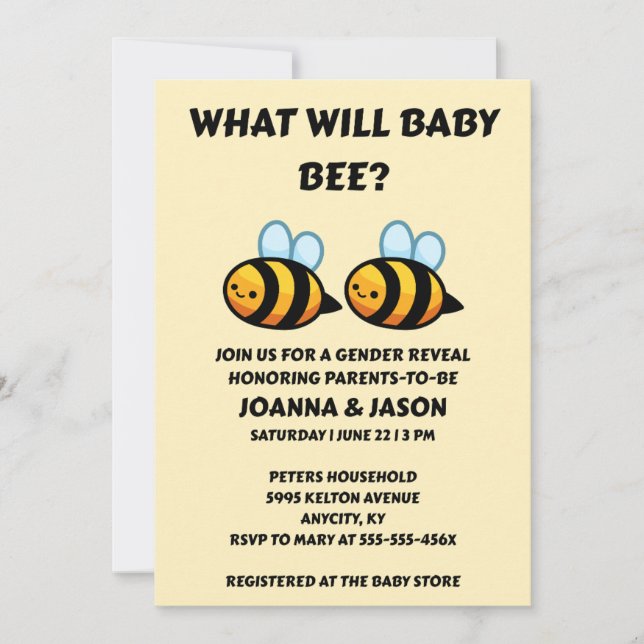 Invitación Qué revelará el género de Baby Bee  (Anverso)