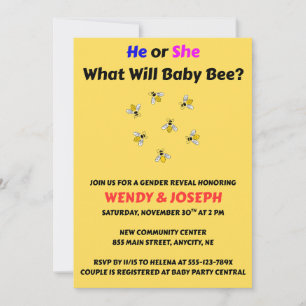Invitación Qué revelará el género de Baby Bee
