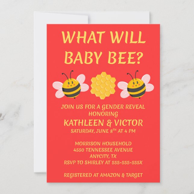 Invitación Qué revelará el género de Baby Bee (Anverso)