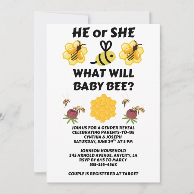 Invitación Qué revelará el género de Baby Bee (Anverso)