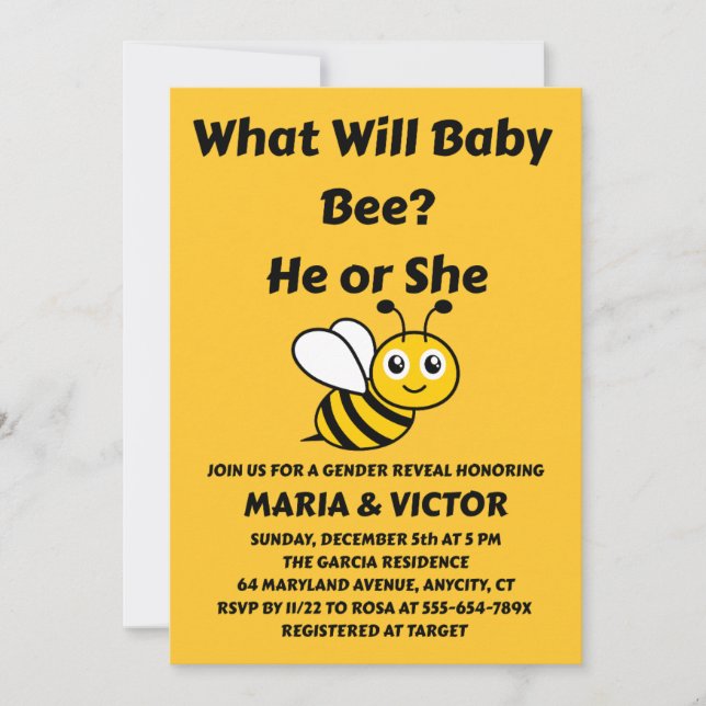 Invitación Qué revelará el género de Baby Bee (Anverso)