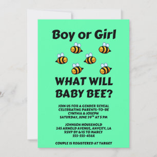 Invitación Qué revelará el género de Baby Bee