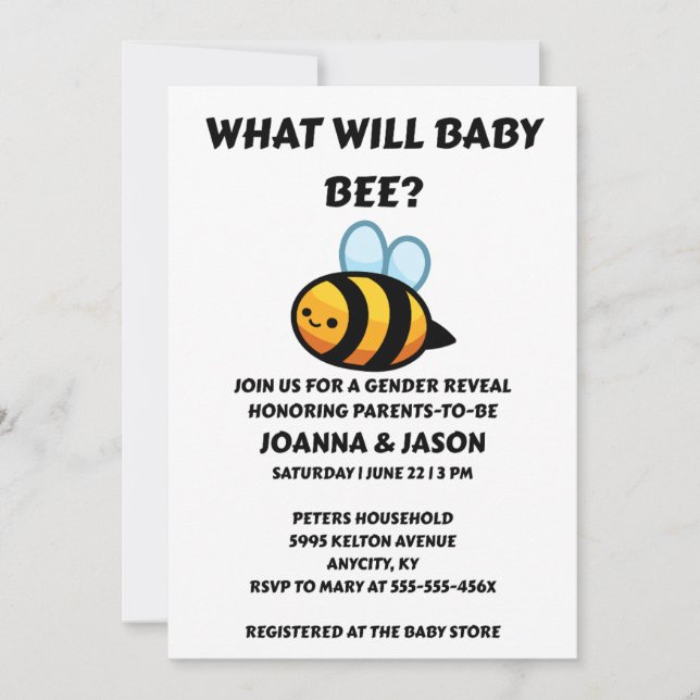 Invitación Qué revelará el género de Baby Bee (Anverso)