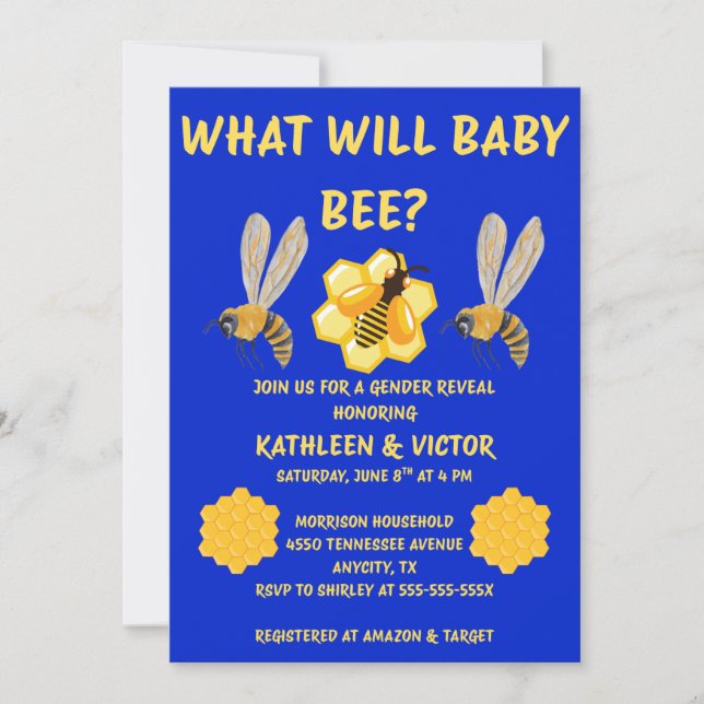 Invitación Qué revelará el género de Baby Bee (Anverso)