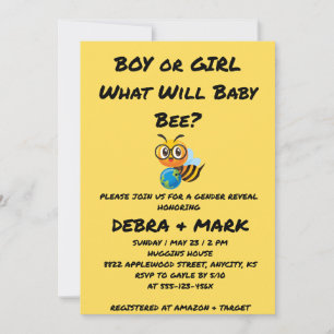 Invitación Qué revelará el género de Baby Bee