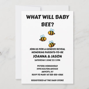 Invitación Qué revelará el género de Baby Bee