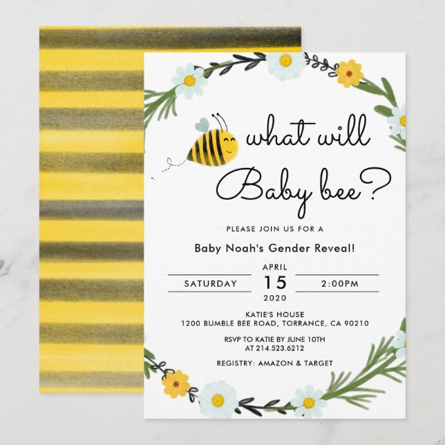 Invitación ¿Qué revelará el sexo de Baby Bee Baby Shower? (Anverso / Reverso)